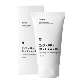 Маска для обличчя очищувальна та відбілювальна Sane з оксидом цинку + вітаміни РР В1 Е А В7Sane Cleansing And Whitening Mask 75ml