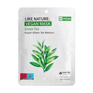Тканинна маска для обличчя з екстрактом зеленого чаю Eyenlip Like Nature Vegan Mask Pack # Green Tea