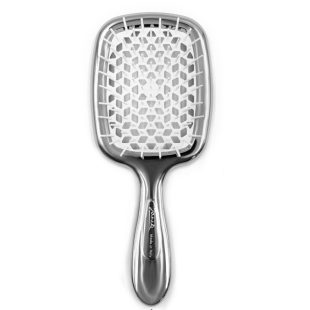 Расческа для волос лимитированная серебристая линейка с белым Janeke Superbrush
