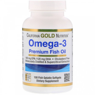 Премиальная Пищевая Добавка Рыбий Жир Омега-3 California Gold Nutrition 100 капсул